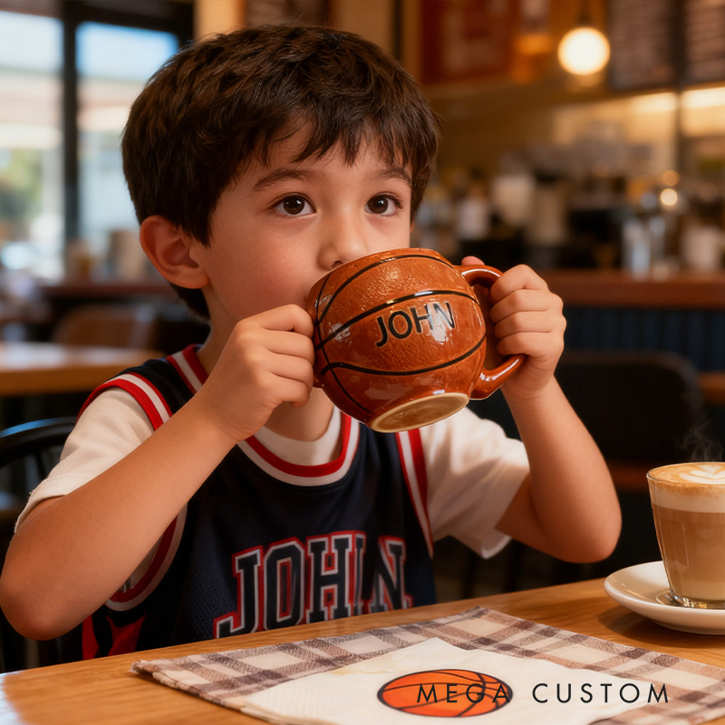Personalized Custom Basketball Shaped Ceramic Mug - Personalized Sports Fan Gift for Basketball Lovers, 11oz Coffee Cup with Name