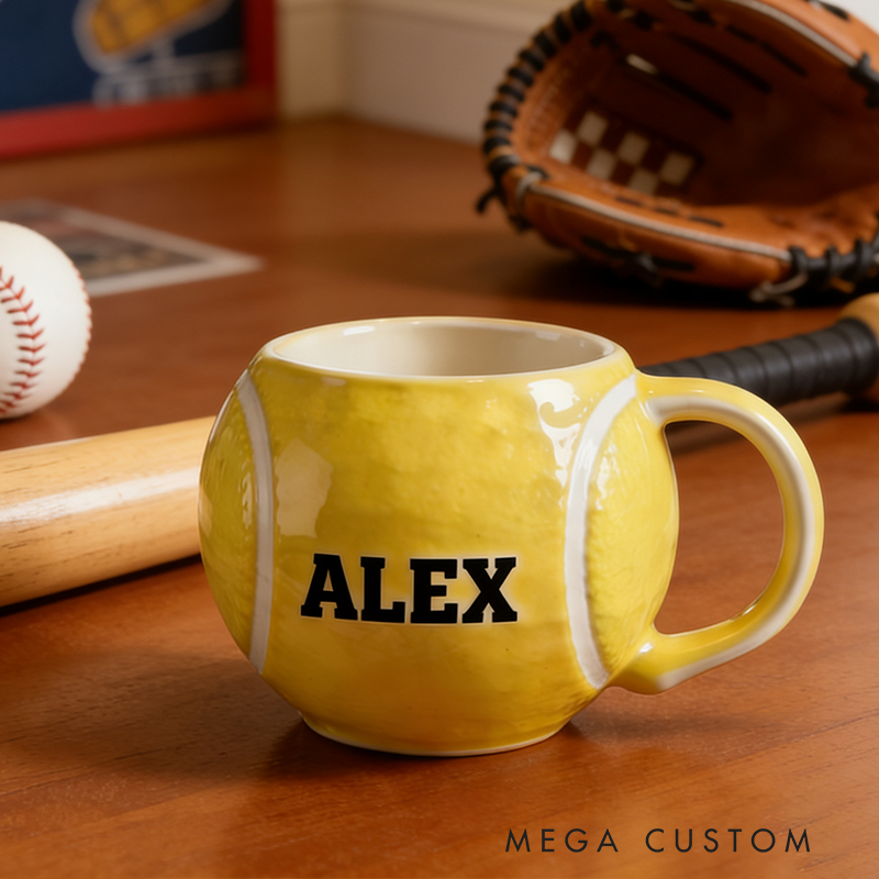Personalized Softball Shaped Ceramic Mug - Custom Name Gift for Softball Players & Fans, 11oz Coffee Cup
