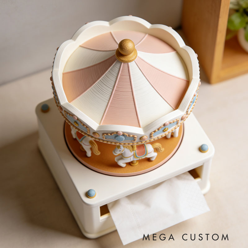 Carousel Music Box Tissue Box Cover 3D Printed Room Decor Cute Tissue Box Cover for Desk Room Kitchen or Bathroom