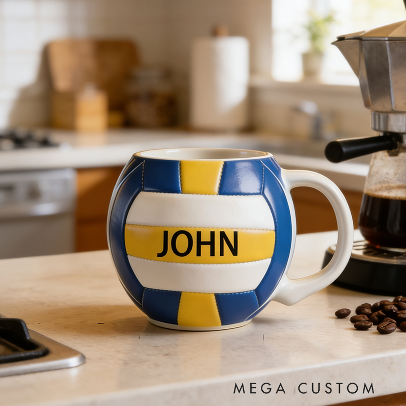 Personalized Custom Volleyball Shaped Ceramic Mug - Personalized Sports Fan Gift for Volleyball Lovers, 11oz Coffee Cup with Name