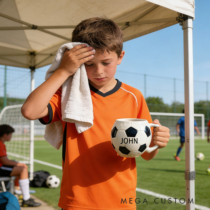 Personalized Soccer Ball Shaped Ceramic Mug - Custom Name Gift for Soccer Fans & Players, 11oz Coffee Cup