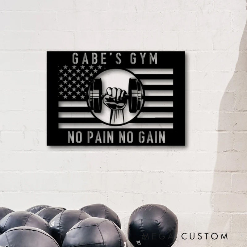 Personalized Metal American Flag Gym Sign Powerlifting Sport Metal Wall Art Gym Name Signs Cross Fit Sign Fitness Home Decor Father Day Gift for Gym Lovers