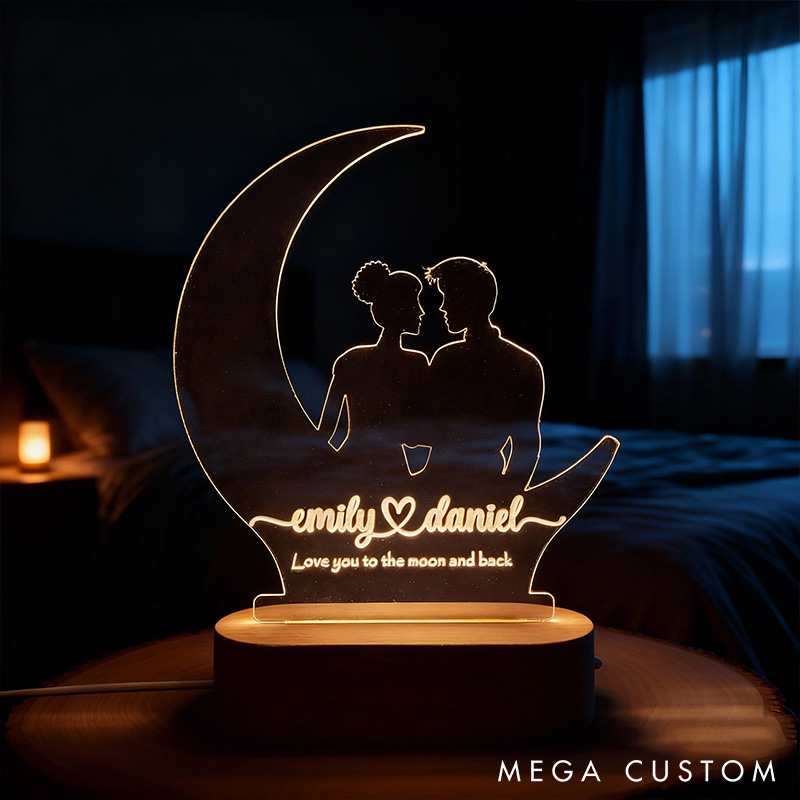 Personalized Couple Love You To The Moon And Back Night Light Custom Names Lamp Valentine's Day Gift for Couple Anniversary Gift for Him Her