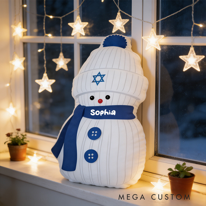 Personalized Hanukkah Snowman with Custom Name Pillow Religious Home Decor Happy Hanukkah Gift for Jewish Family Gift for Kid