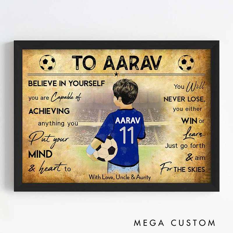 Personalized Soccer Player Boy Motivational Wall Artwith Custom Name and Quote  