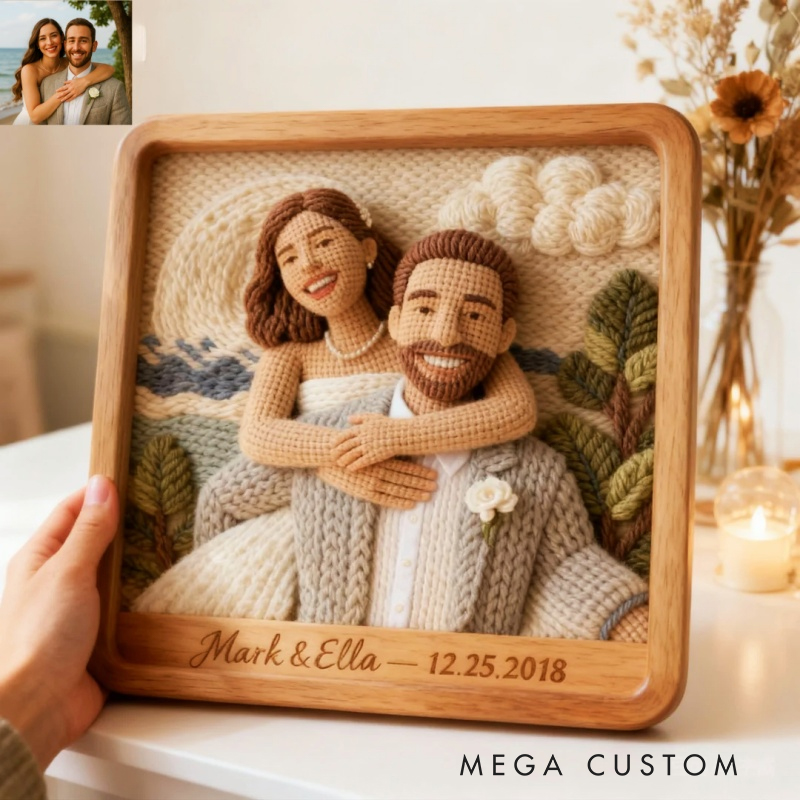 Personalized Custom 3D Knitted Photo Portrait Frame | Personalized Yarn Art Keepsake for Couples, Anniversary & Valentine’s Day Gifts