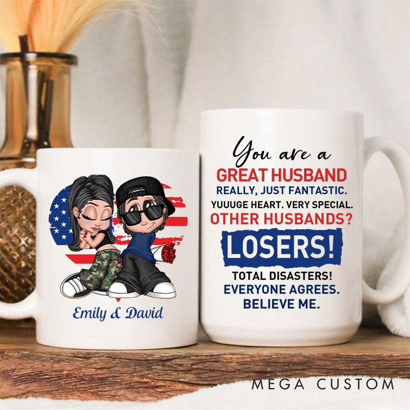 Personalized Great Husband Wife Mug Patriotic Couple Coffee Mug Valentine's Mug for Husband Wife Anniversary Gift for Him Her