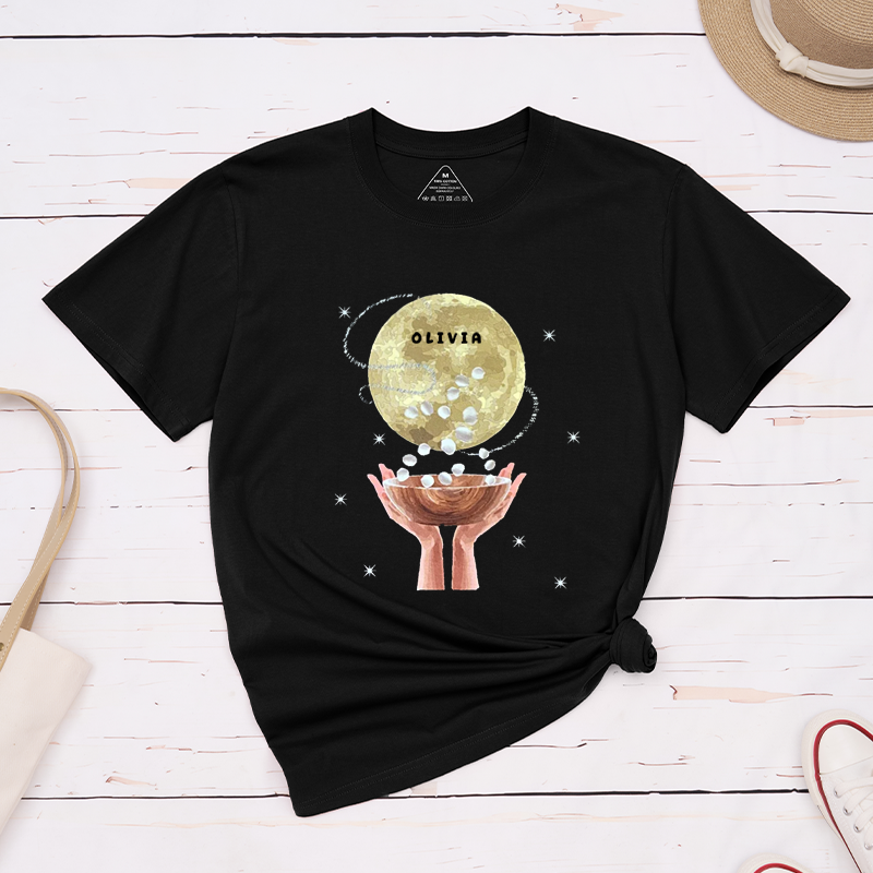 Personalized Moon Phases Classic T-Shirt Unique Celestial Design Custom Name Gift for Astronomy Lovers Men Women Unisex Spiritual Astrology Tee