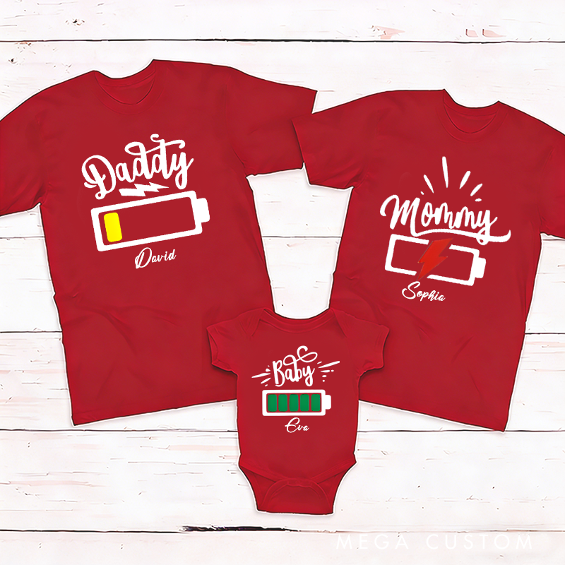 Personalized Low Battery and Charged Battery Tees Theme Family Matching Outfit