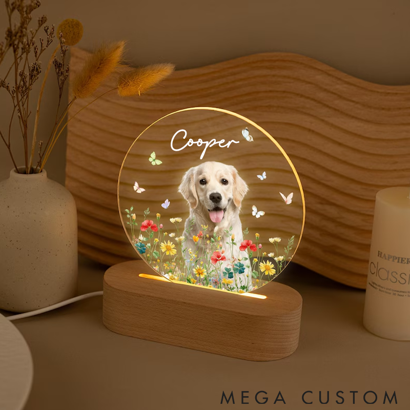 Personalized Dog Lover Pet Portrait Flower Night Light