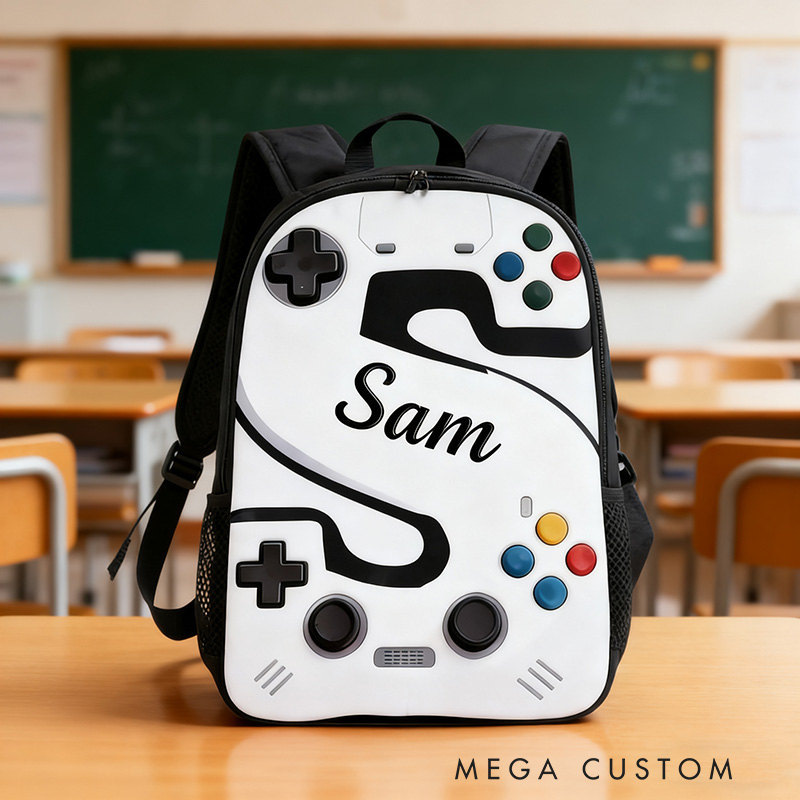 Personalized Game Controller Backpack with Letter Design and Custom Name for Kids and Game Lovers Birthday Black to School Christmas Gift
