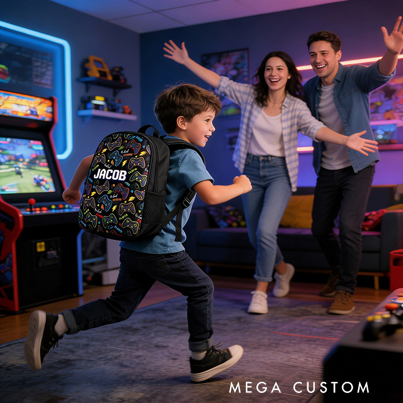 Personalized The Best Player Game Controller Backpack Custom Name for Kids and Game Lovers Birthday Black to School Christmas Gift