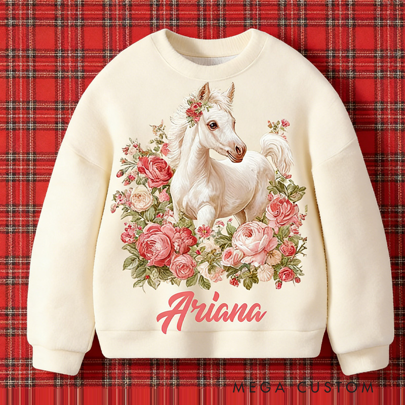 Personalized Riding Plaid Kids Ugly Sweatshirts Equestrian Horse Custom Name with French Countryside Gifts Family Sweater for Kids Riding Lovers Equestrian Lovers