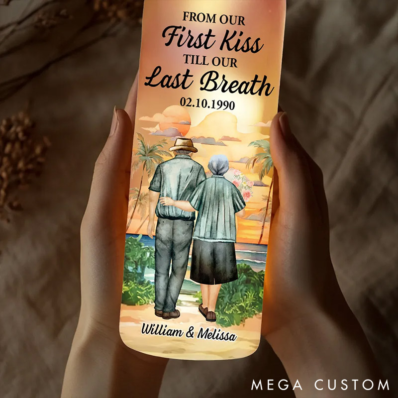 Personalized From Our First Kiss Night Bottle Lamp Custom Elderly Couple Anniversary Valentine's Day Gift Bottle Light