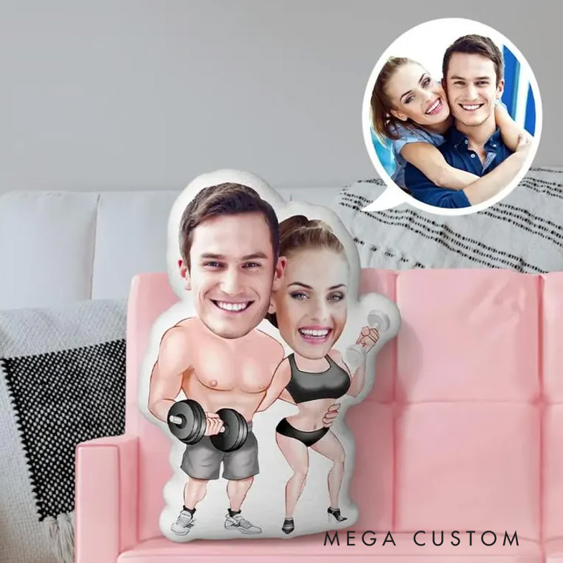 Personalized Fitness Couple Face Pillow Heavy Lifting Minime Throw Pillow Graphic 3D Print Trainer Fitness Planner Decoration Pillow Exercise Sport Gym Rat Weightlifting Pillow for Couple Gym Lovers
