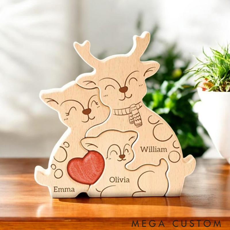 Personalized Wooden Deer Family Puzzle Desk Decoration Keepsake Anniversary Gift for Family