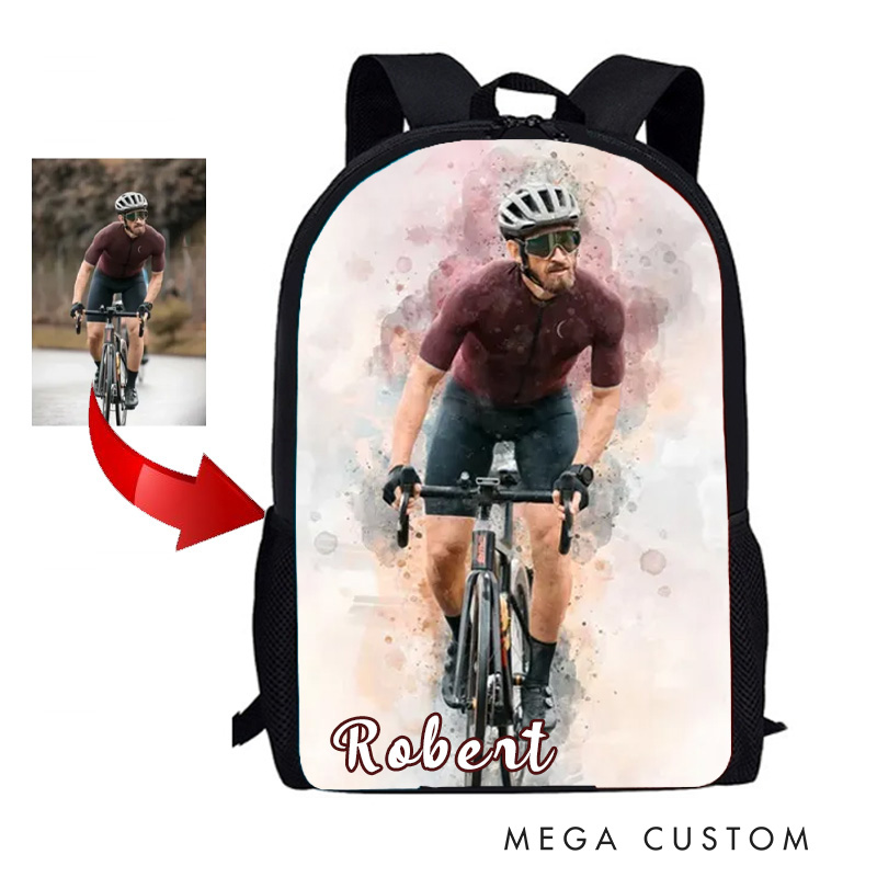 Personalized Photo Custom Name Backpack for Cyclist Gift Bicycle Men Riding Bike Lover for Riding Lovers