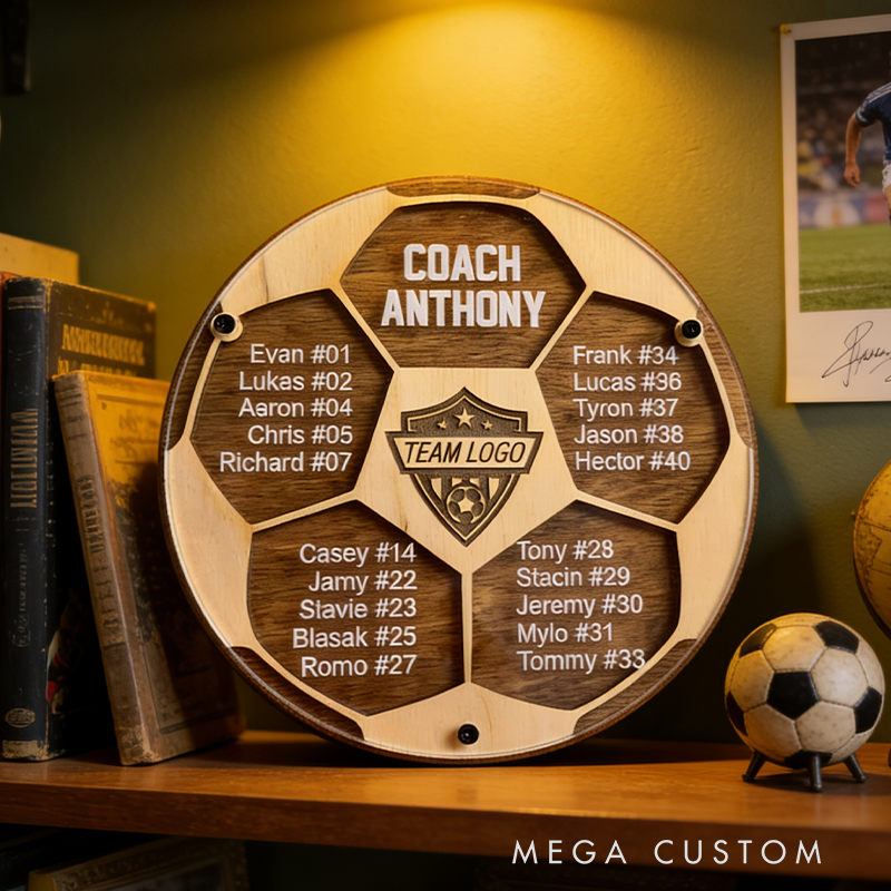 Personalized Wood Football Team Figurine Custom Player Name Team Logo Memorial Decor for Football Fan Gift