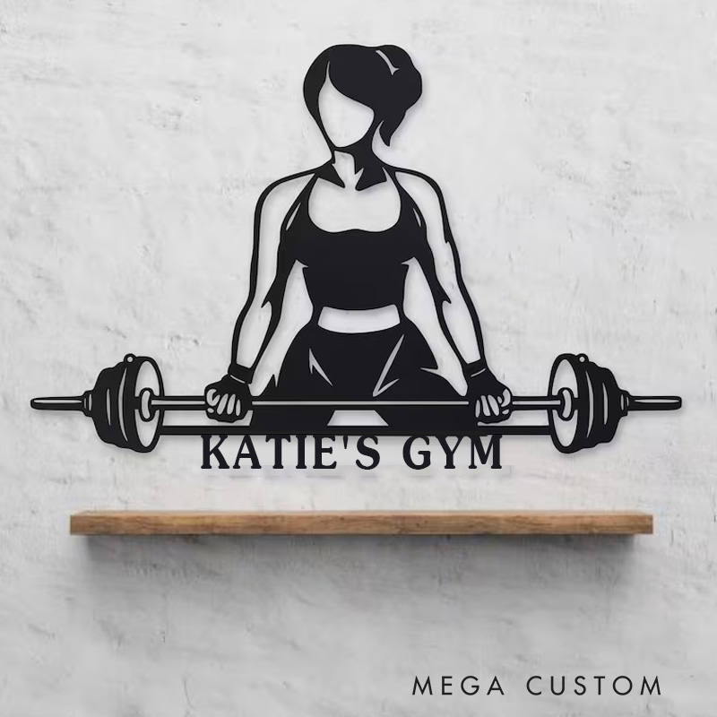 Personalized Metal Gym Sign Powerlifting Sport Metal Wall Art Gym Name Signs Custom Studio Sign Fitness Motivation Workout Inspiration Gift for Gym Lovers