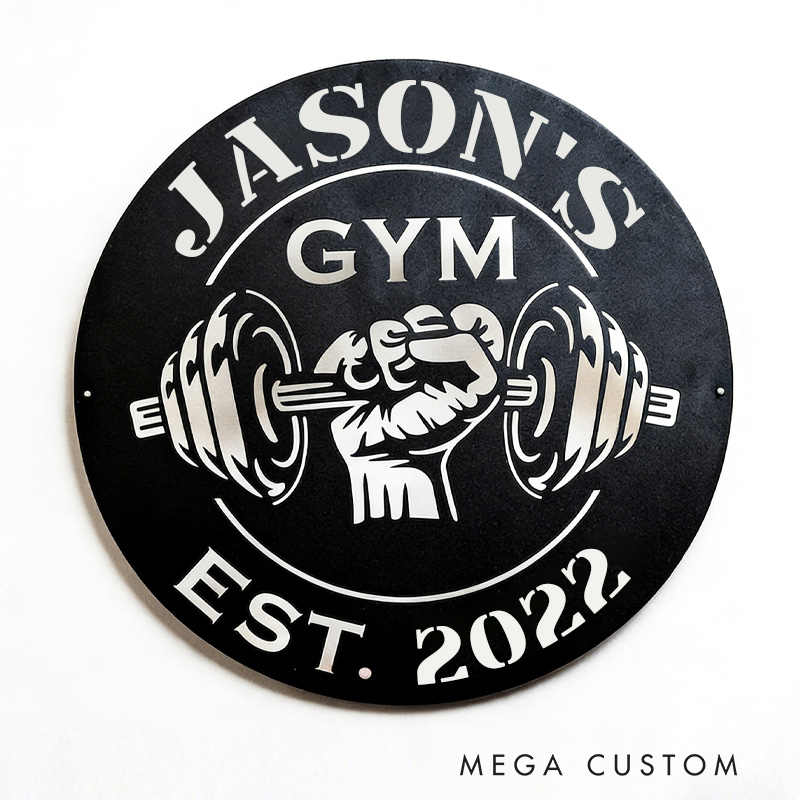 Personalized Metal Gym Sign Powerlifting Sport Metal Wall Art Gym Name Signs Custom Studio Sign Fitness Motivation Workout Inspiration Gift for Gym Lovers