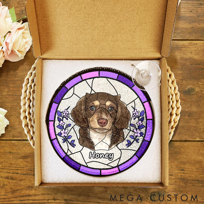 Personalized Pet Lover Custom Pet Portrait Flower Sun Catcher