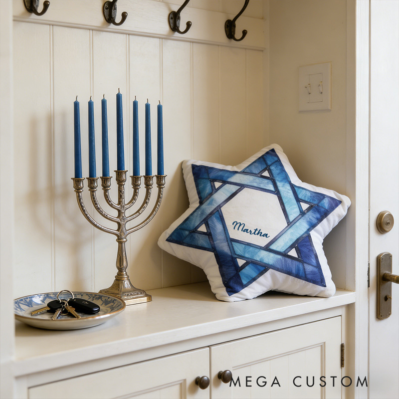 Personalized Star of David Pillow with Custom Name Cute Jewish Holiday Decoration Festive Home Decor Happy Hanukkah Gift Religious Gift
