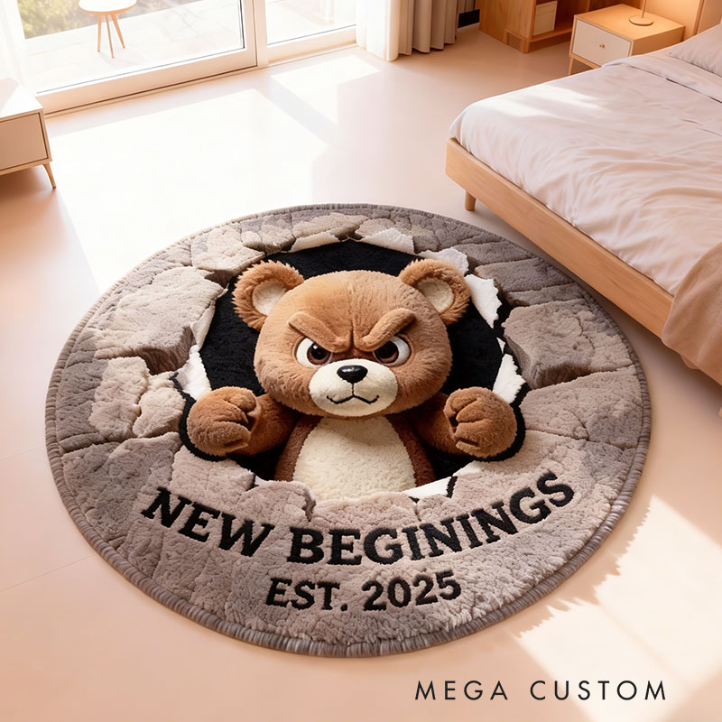 Personalized Round Angry Bear Rug Custom Soft Area Rug for Living Room Bedroom Unique Gift Housewarming Gift Home Decor