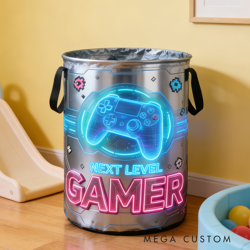 Personalized Cool Space Game Controller Collapsible Storage Basket for Laundry Toys Organizer Game Lover Gift for Kids