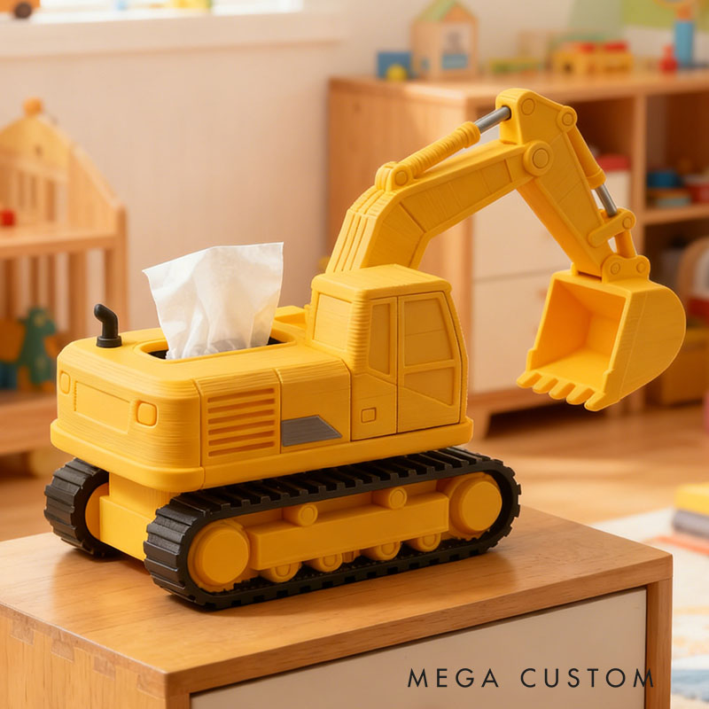 Excavator Tissue Box Cover 3D Printed Room Decor Cute Tissue Box Cover for Desk Room Kitchen or Bathroom