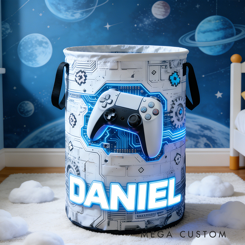 Personalized Super Future Game Controller Collapsible Storage Basket for Laundry Toys Organizer Game Lover Gift for Kids