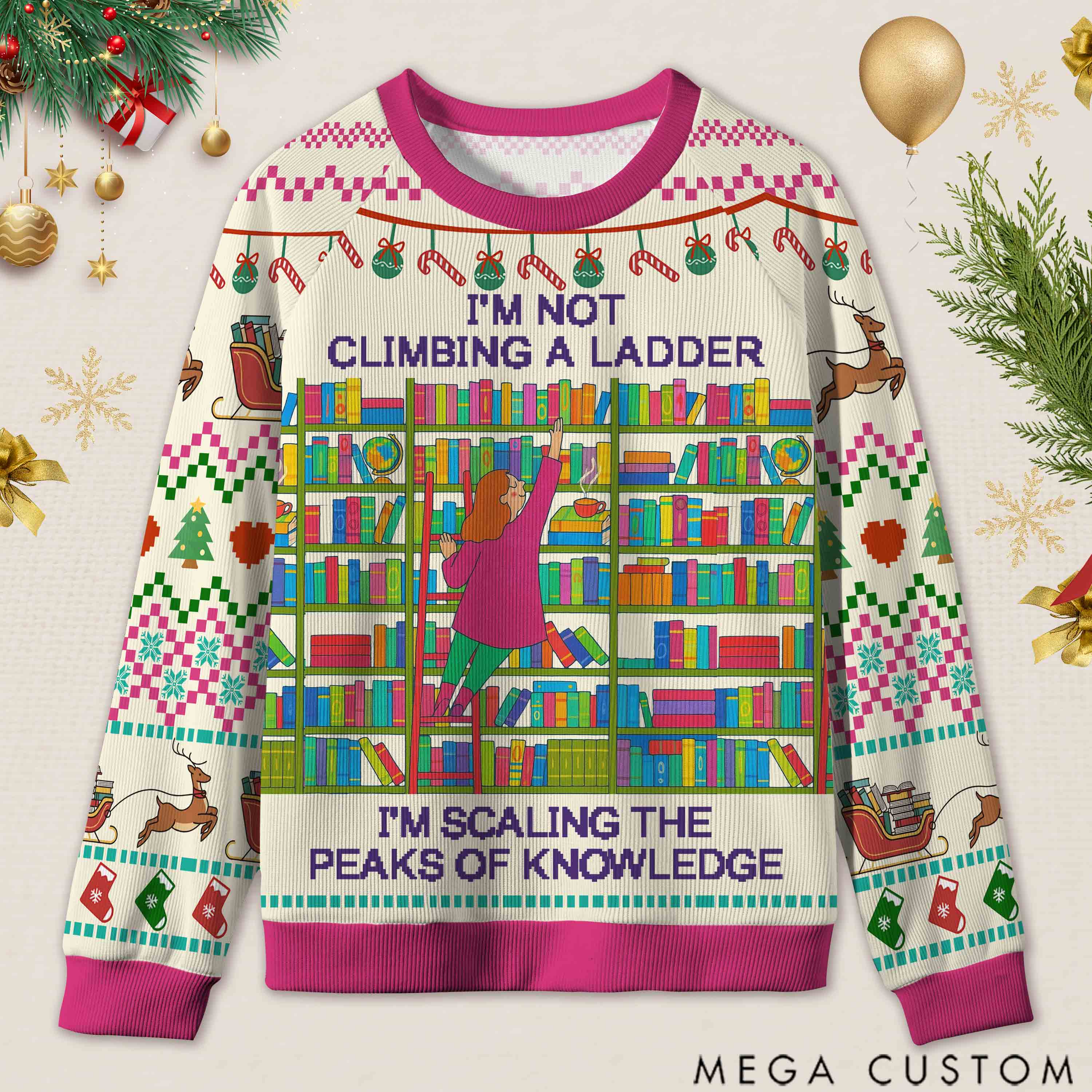 Personalized Knowledge Explorer Ugly Sweater Office Holiday Party Gift for Librarians