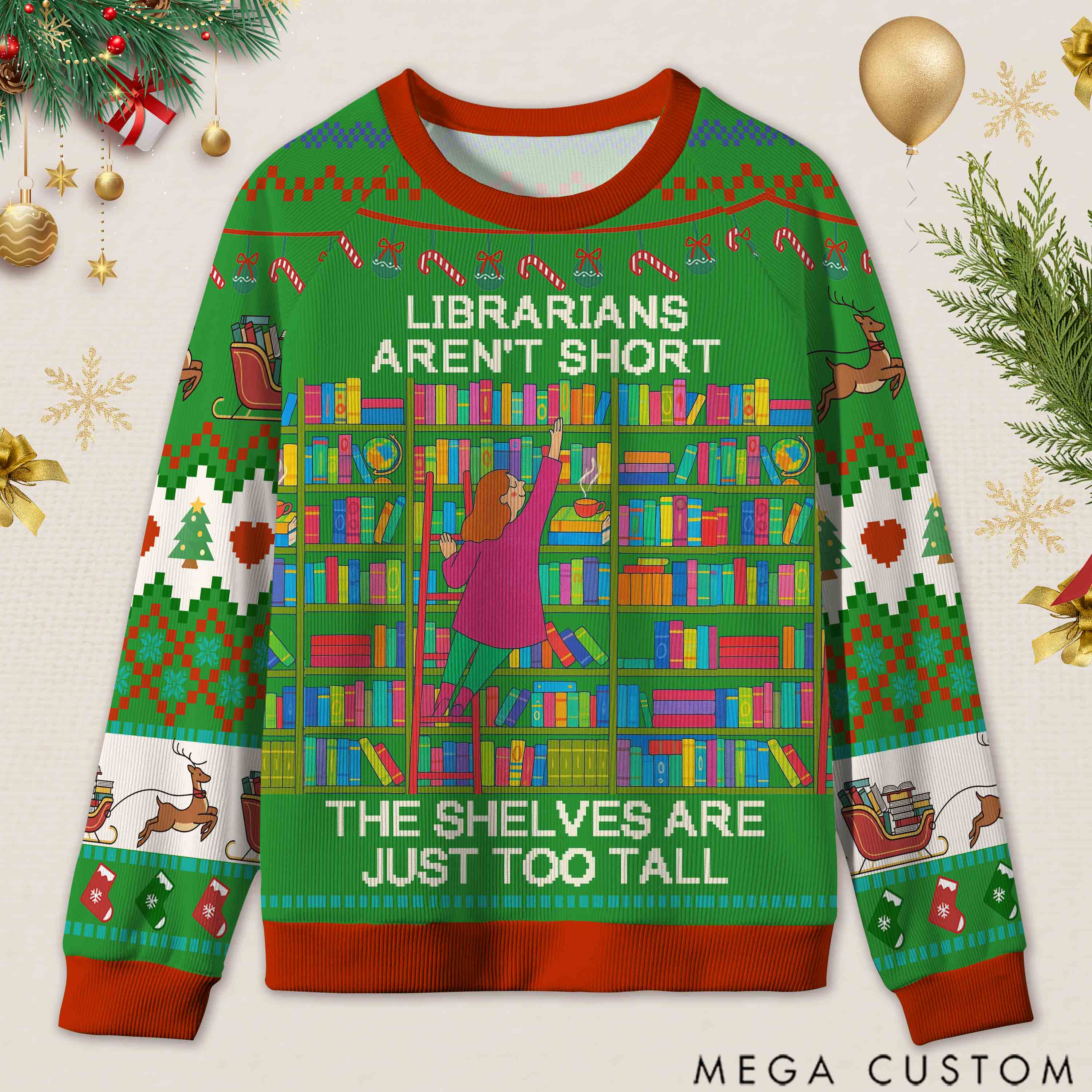 Personalized Shelf Crawler Funny Ugly Sweater Office Holiday Party Gift for Librarians