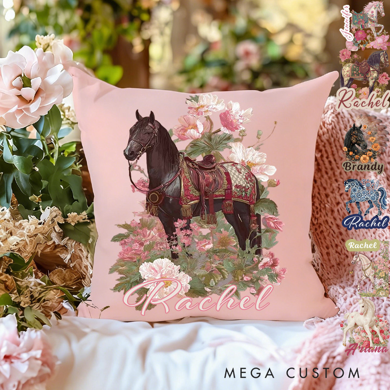 Personalized Horse Face Photo Throw Pillow Cover with Name Home Decor Birthday Anniversary Gift for Horse Owner Lover Riding Lovers Equestrian Lovers