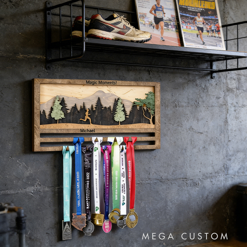 Personalized Marathon Medal Display Rack Custom Text Finisher Gift for Marathon Runner Decor