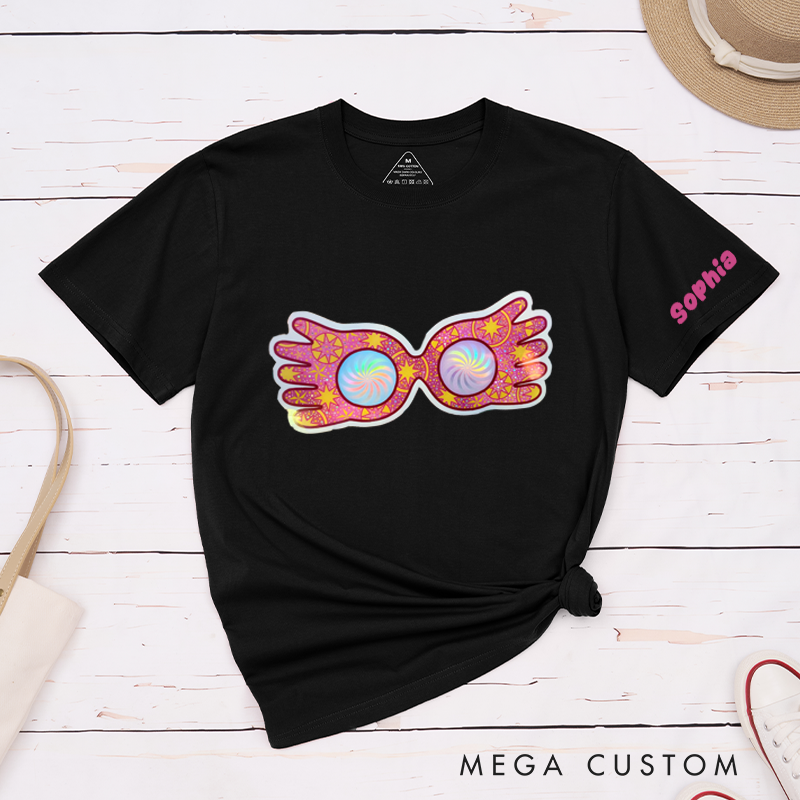 Personalized Funky Holographic Glasses T-Shirt Cool Illusion Retro Art Classic Tee Unisex Colorful Shirt for Kids Teens and Adults Special Occasion