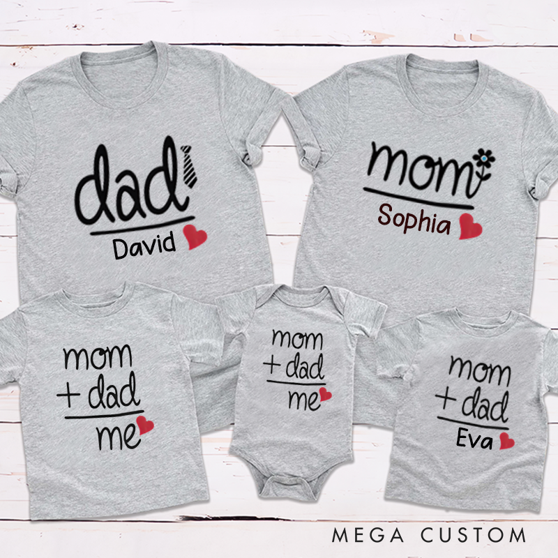 Personalized Dad+Mom=Me Family Matching Outfit Customize Family Names