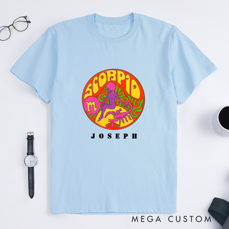 Personalized Scorpio Zodiac Classic T-Shirts Custom Astrology Gift Unisex Vintage Horoscope Shirt for Men and Women Unique Birthday Present