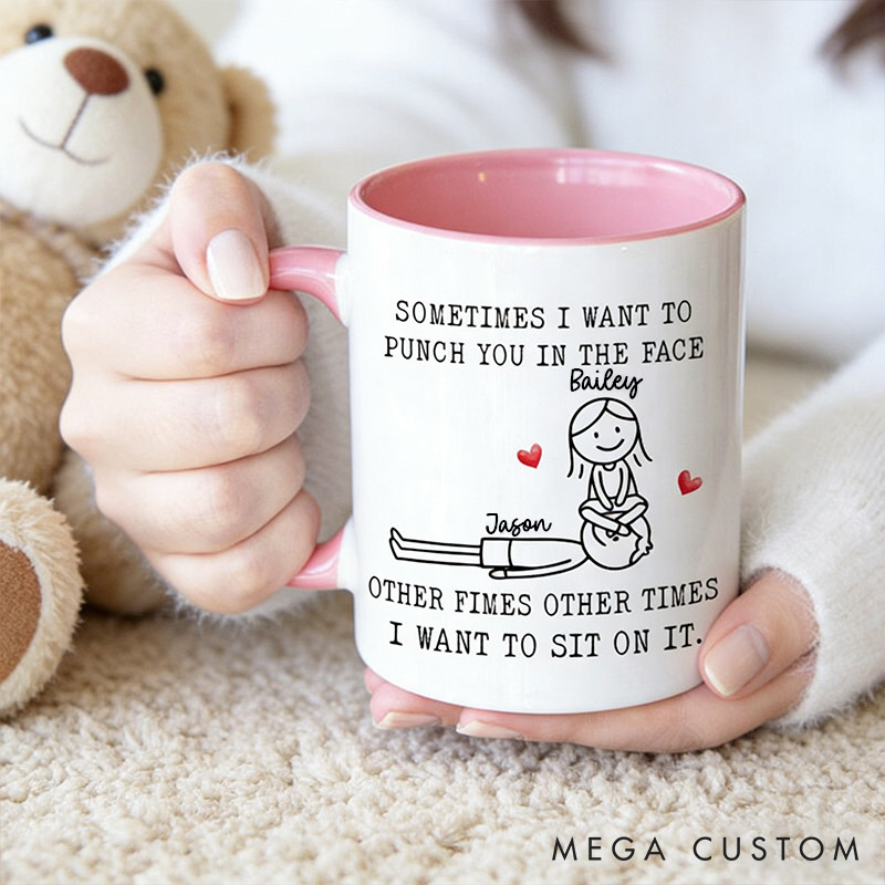 Personalized Funny Couple Mug Naughty Mug for Husband Boyfriend Custom Couple Coffee Valentine's Gift Mug Punch or Sit? Love Always Wins