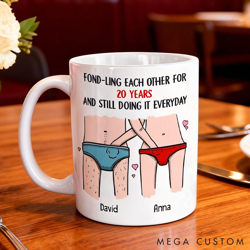 Personalized Funny Naughty Couple Fond-ling Each Other For Years Mug for Couple Valentine's Gift for Husband Wife Funny His Hers Mugs
