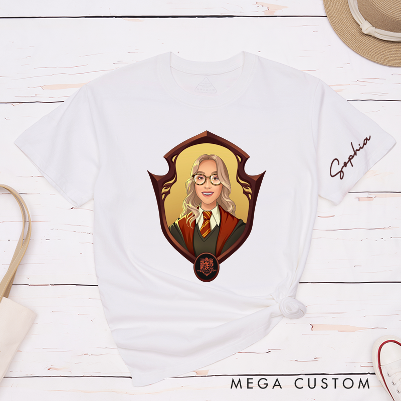Personalized Custom Crest Family Name Classic T-Shirts  Unique Gift Idea with Stylish Glasses Illustration Perfect for Birthday Graduation