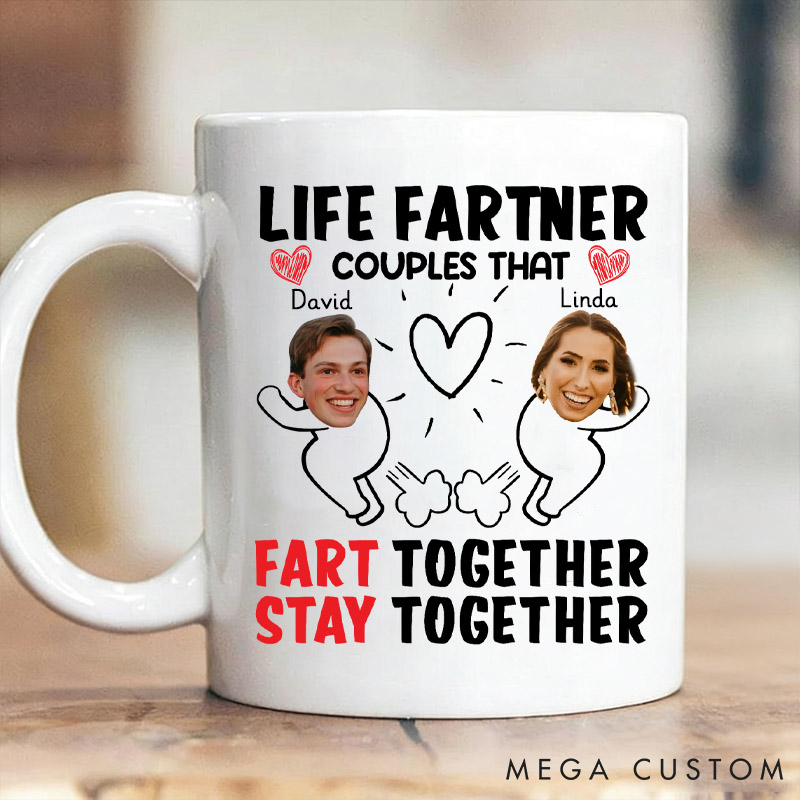 Personalized Funny Couple Coffee Mug Life Partners Fart Together Stay Together Couple Valentines Gift Mug Humorous Gift for Husband Wife