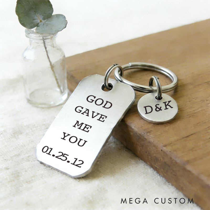 Personalized God Gave me you Keychain with Intial and Date Key Accessories Wedding Gift Religious Gift for Couple