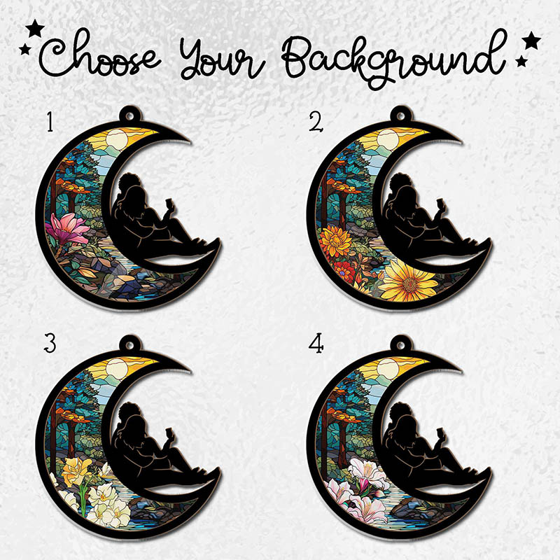 Personalized Couple Silhouette From Our First Kiss Till Our Last Breath Suncatcher Moon Shaped Window Decor Anniversary Gift Valentines Day Gift