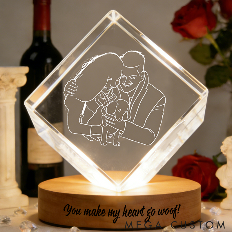 Personalized Pet Lover 3D Crystal Paws Love and Forever Crystal Night Light