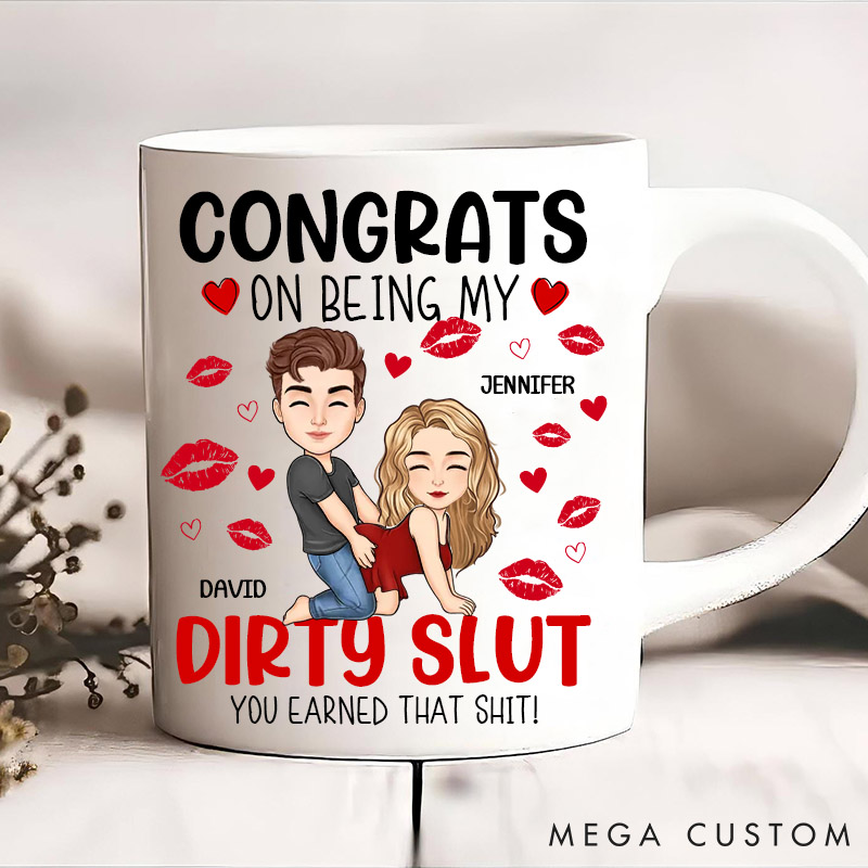 Personalized Funny Couple Coffee Mug Naughty Dirty Talk Mug for Couple Congrats on Being My Dirty Slut Valentine's Gift for Wife Girlfriend