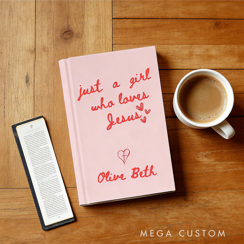 Personalized Just a Girl who Loves Jesus A5 Prayer Journal Notebook with Name and Text Gift for Christian Religious Gift for Girls