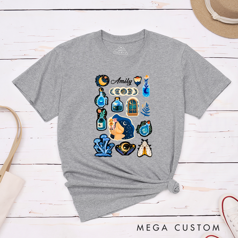 Personalized Night Sky Blue Potion Unisex Classic T-Shirts Astronomy Gift Custom Name Star Lover Tee for Unique Gift 
