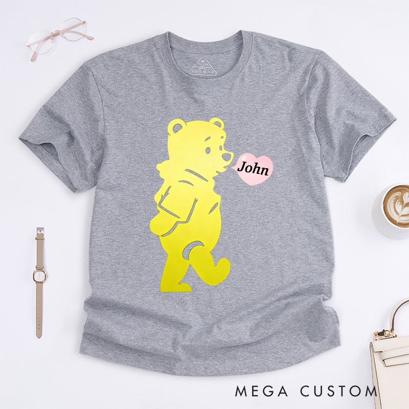 Personalized Pink Bear Heart Bubbles Shirt Classic T-Shirts Valentine's Day Tshirt for Couple Lover