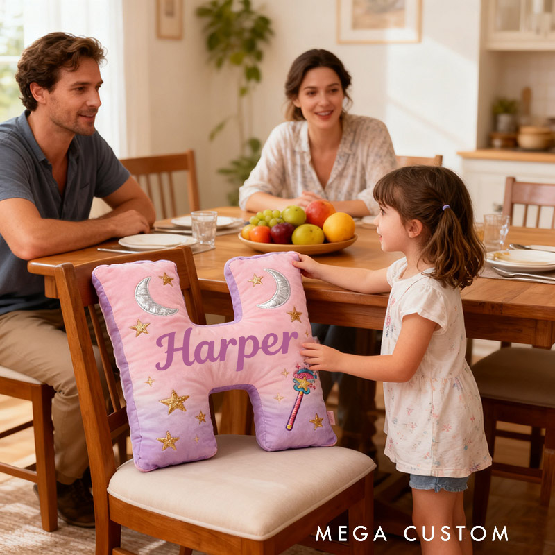 Personalized Graphic 3D Print Magic Fairy Wand Letter Pillow with Your Own Name Soft Stuffed Toy for Kids Unique Decorative Cushion for Girls' Room
