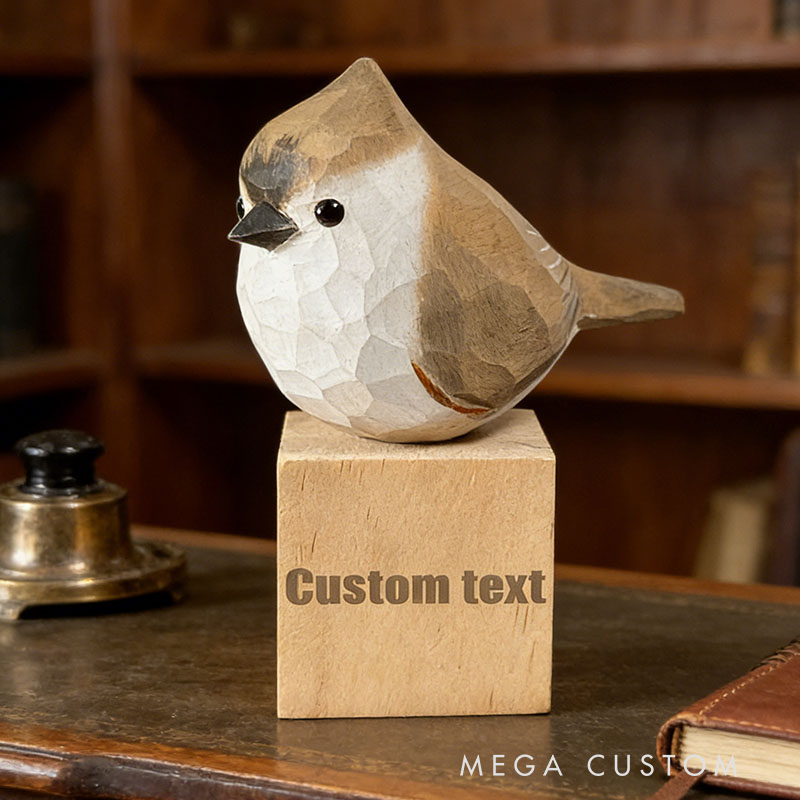 Personalized Hand Carved Wooden Bird Sculpture Custom Engraving Perfect Gift for Bird Lovers